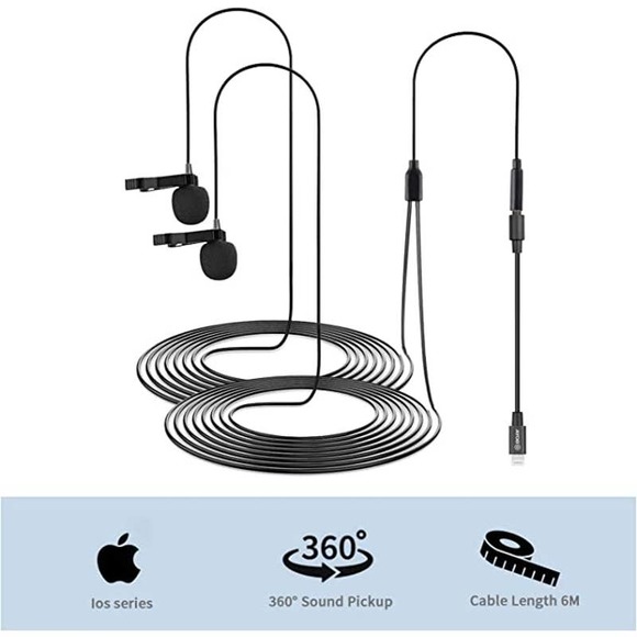 BOYA M2D Dual Mini Lavalier omnidirectional Microphone for iOS Devices - Picture 2 of 6